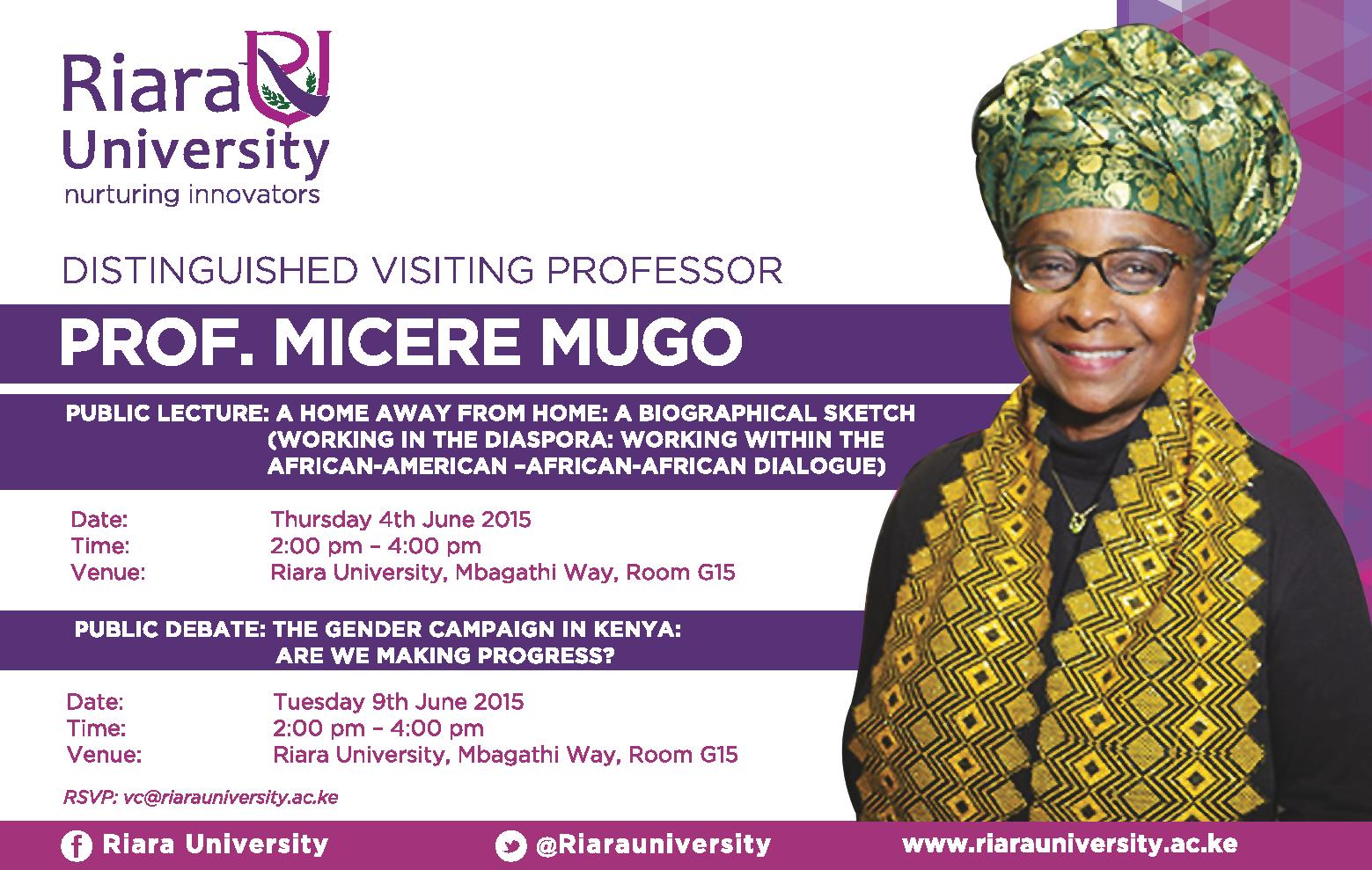 Prof. Micere Mugo Public Lecture and Visit to Riara University